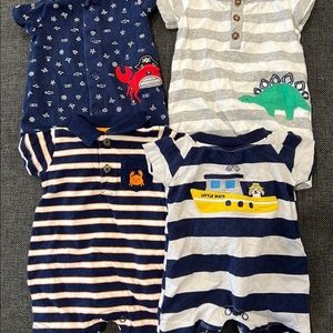 Bundle lot of baby boy summer shortalls onesies newborn